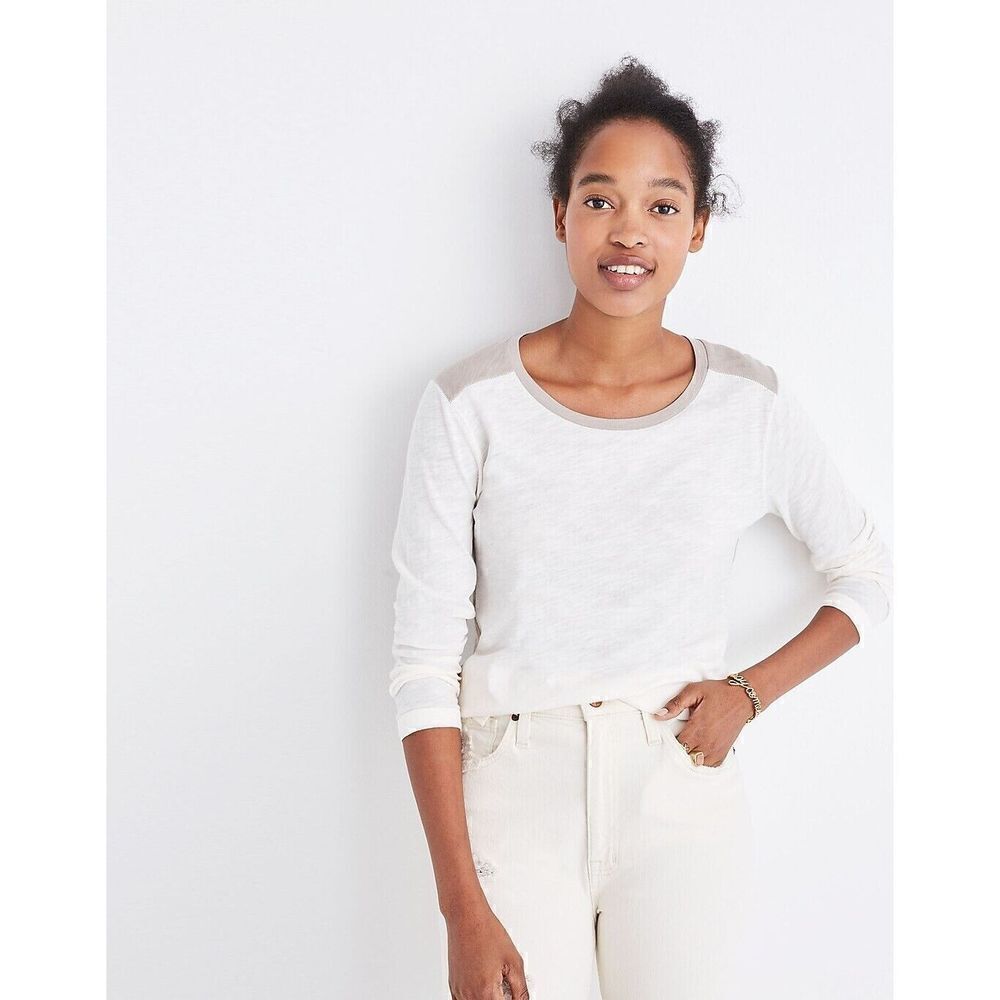 Madewell Whisper Cotton Long-Sleeve Crewneck Tee in ColorblockSize XXS Womens